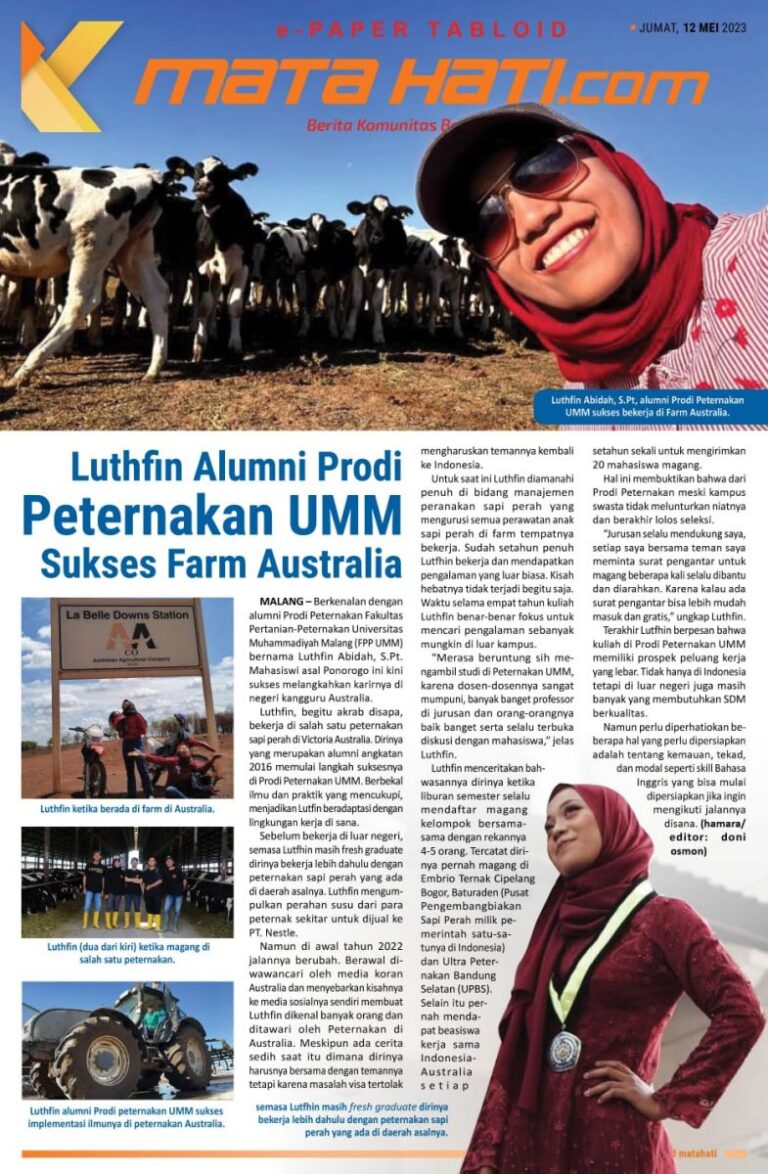 Lulusan Peternakan UMM 2026, Luthfin Abidah Sukses Berkarir di Australia